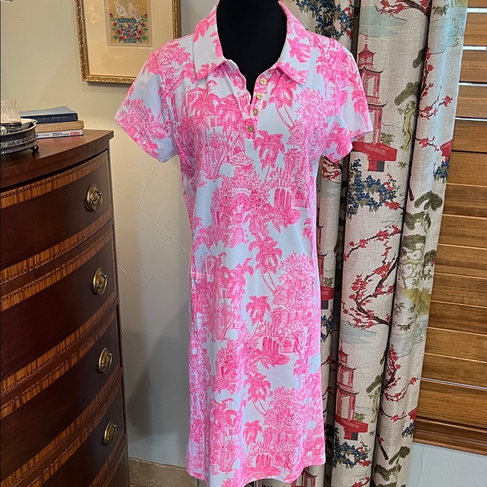 NWT Lilly Pulitzer Frida Scallop Polo Dress PB Anniversary Toile Size L
